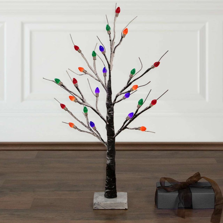 Christmas Table Top Trees * | Northlight 24 Led Lighted Black Frosted Artificial Christmas Tree Multi-Color Lights