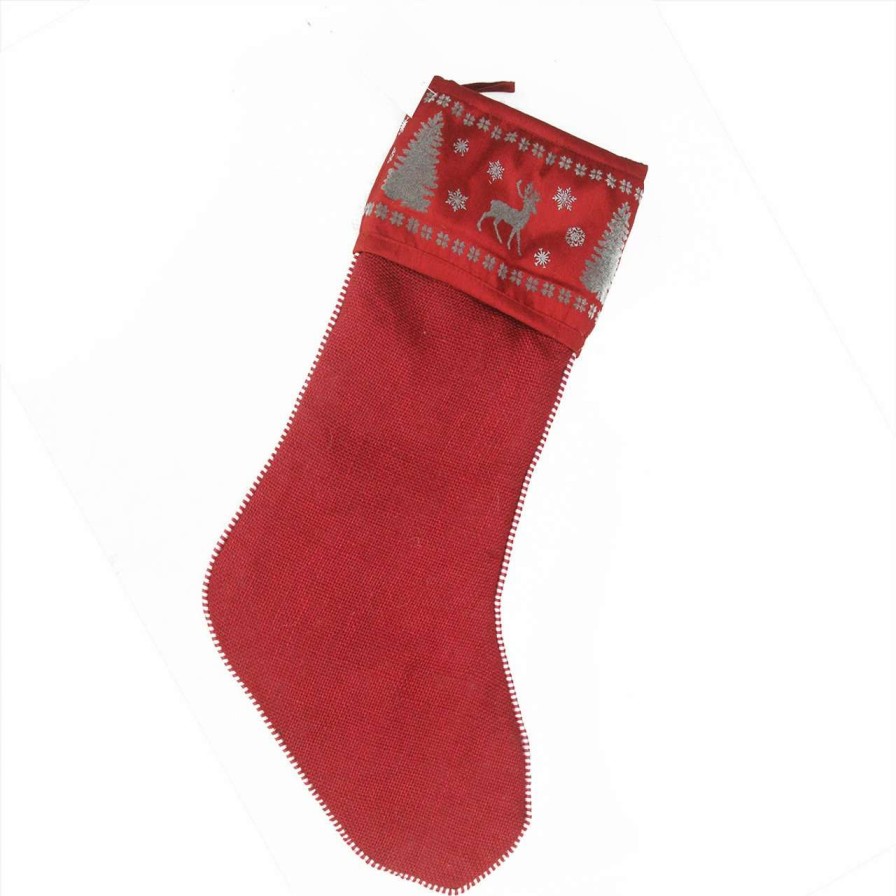 Stockings & Holders * | A & B Floral 20 Red Alpine Chic Reindeer Christmas Stocking