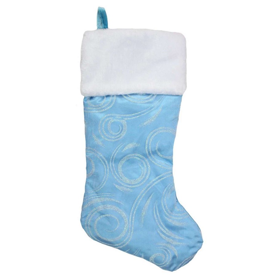 Stockings & Holders * | Northlight 20.5 Light Blue And White Glittered Swirl Christmas Stocking With Faux Fur Cuff