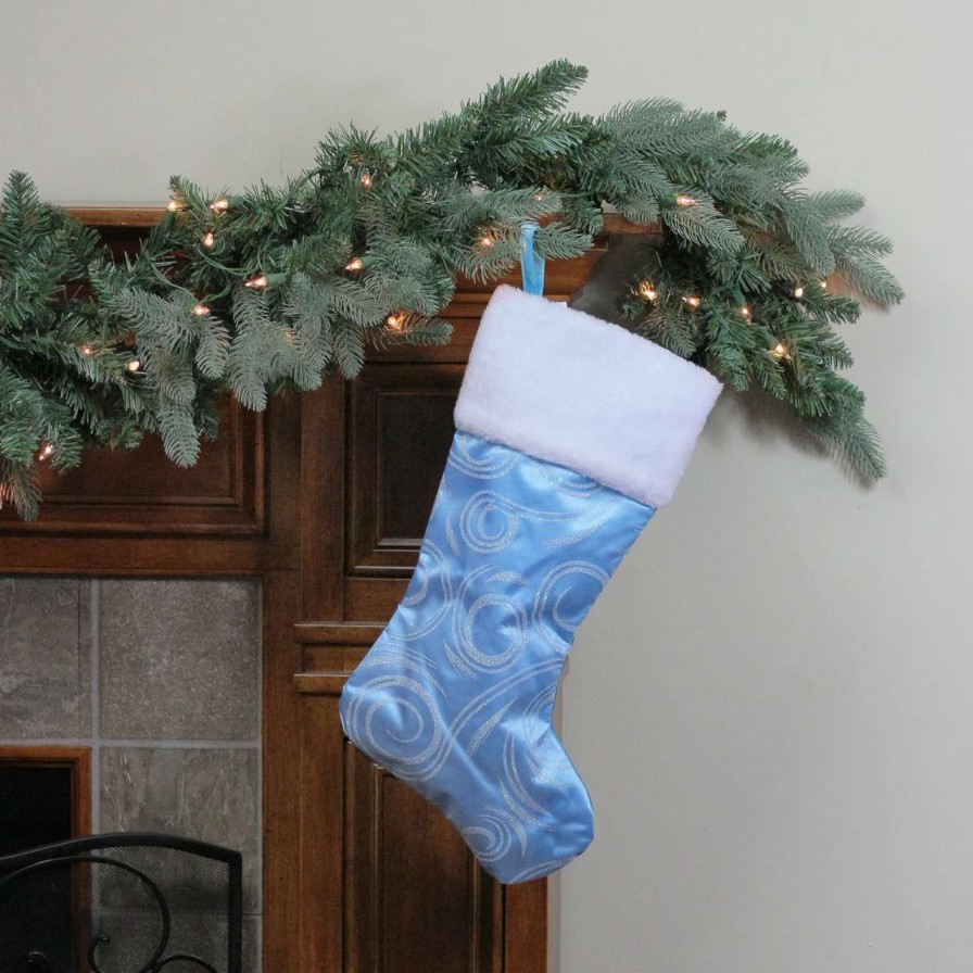 Stockings & Holders * | Northlight 20.5 Light Blue And White Glittered Swirl Christmas Stocking With Faux Fur Cuff