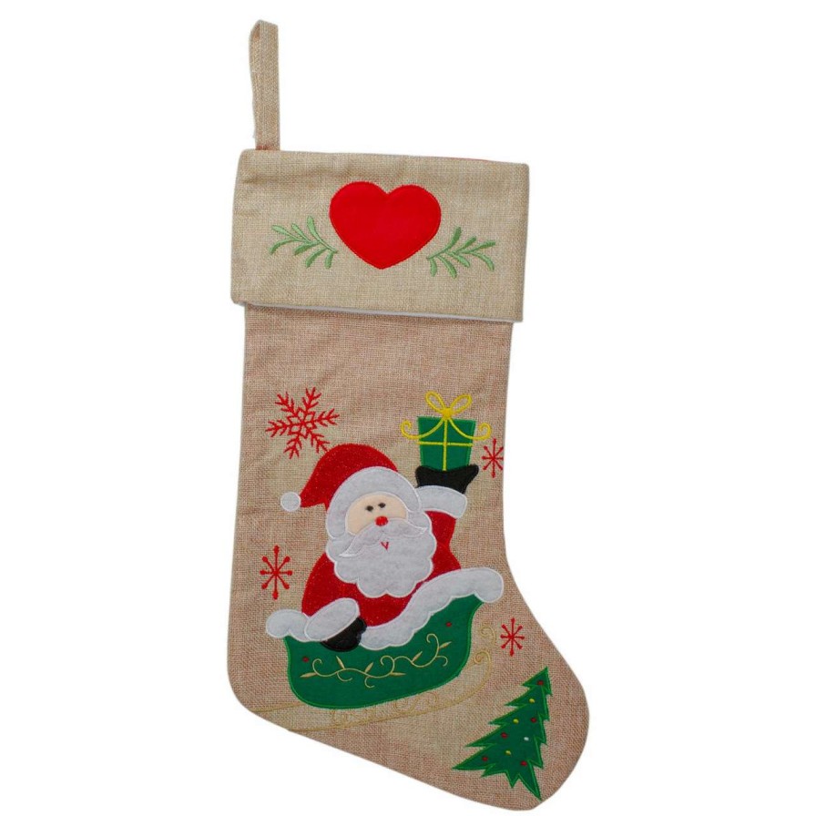 Stockings & Holders * | Northlight 19 Red And Green Santa Claus In Sleigh Embroidered Christmas Stocking