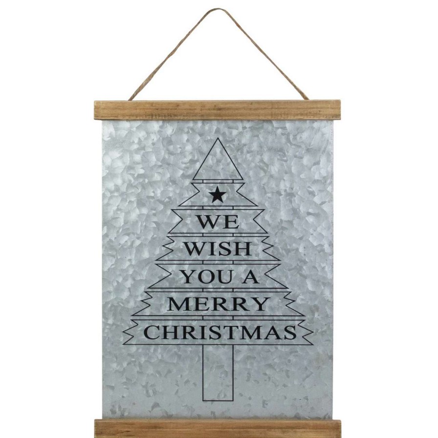 Christmas Village Sets & Accessories * | Northlight 16 We Wish You A Merry Christmas Galvanized Sheet Metal Hanging Wall Sign