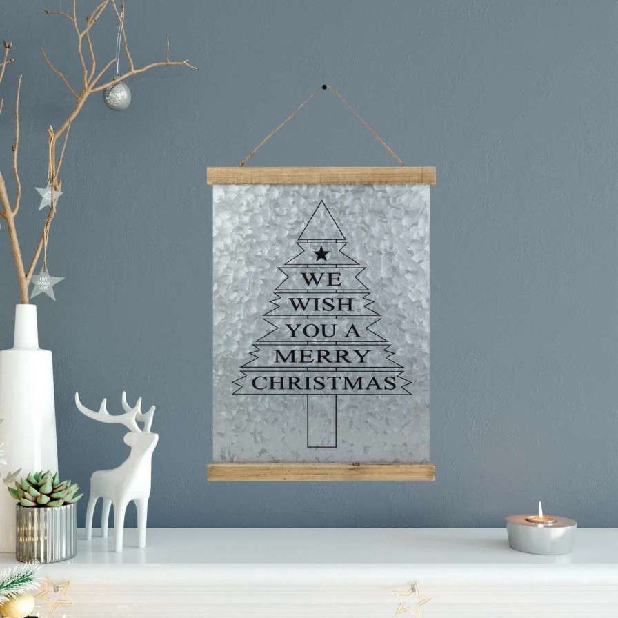 Christmas Village Sets & Accessories * | Northlight 16 We Wish You A Merry Christmas Galvanized Sheet Metal Hanging Wall Sign