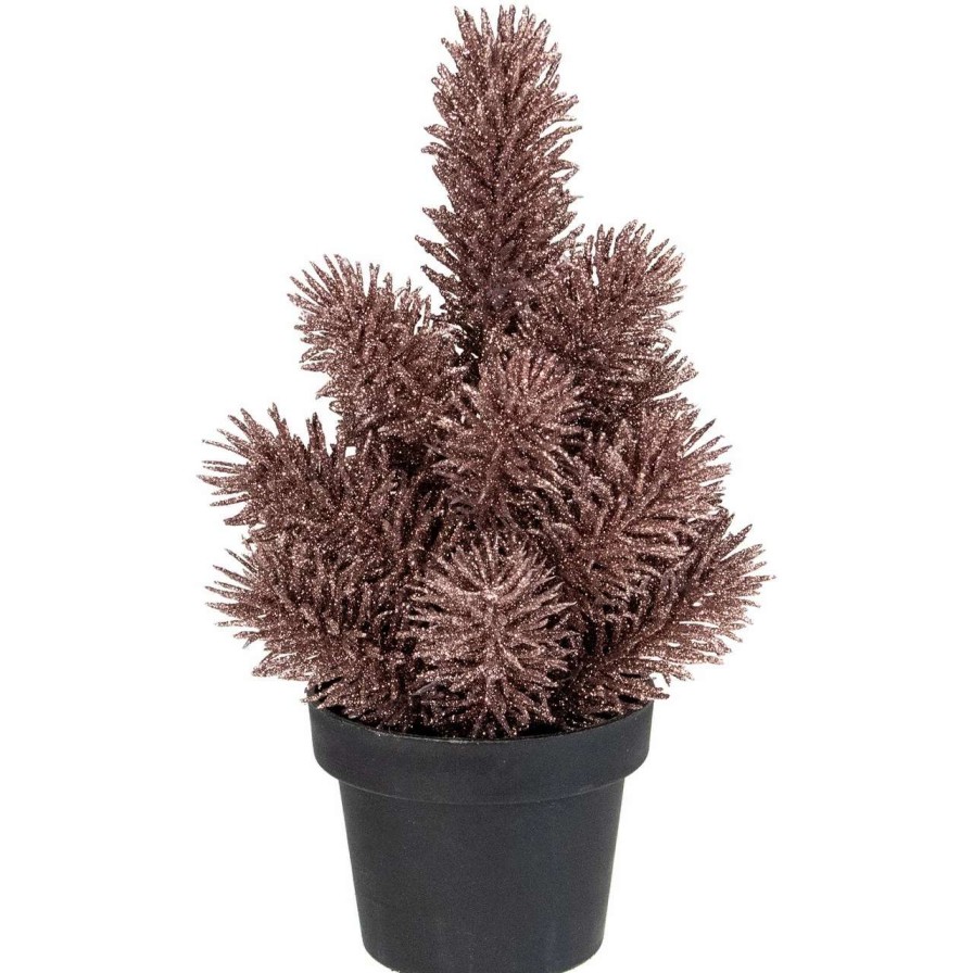 Christmas Table Top Trees * | Northlight 8.5 Rose Gold Potted Glittered Artificial Pine Christmas Tree Unlit