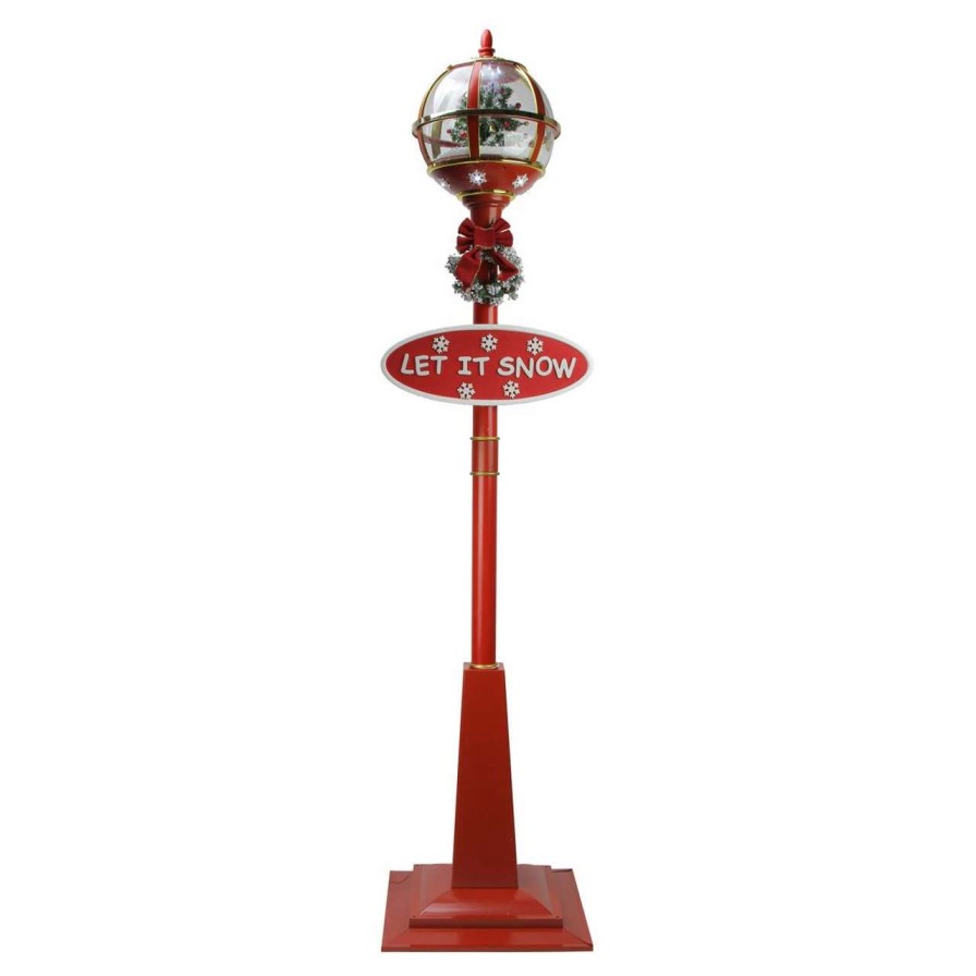 Christmas Village Sets & Accessories * | Northlight 69 Lighted Red And Gold Musical Snowing Christmas Tree Round Street Lamp