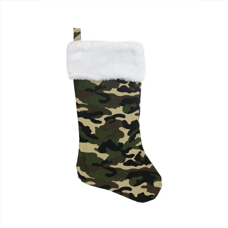 Stockings & Holders * | Northlight 18 White And Green Camouflage Christmas Stocking With Cuff