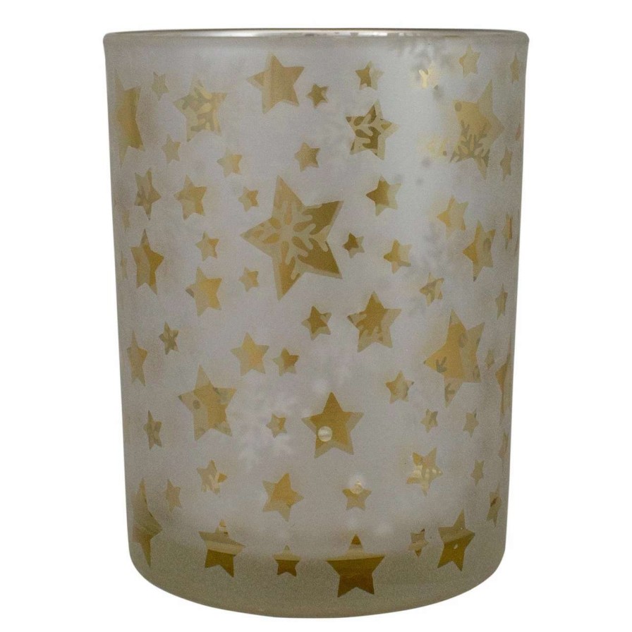 Candles & Lanterns * | Northlight 5 Matte Silver And Gold Stars And Snowflakes Flameless Glass Candle Holder