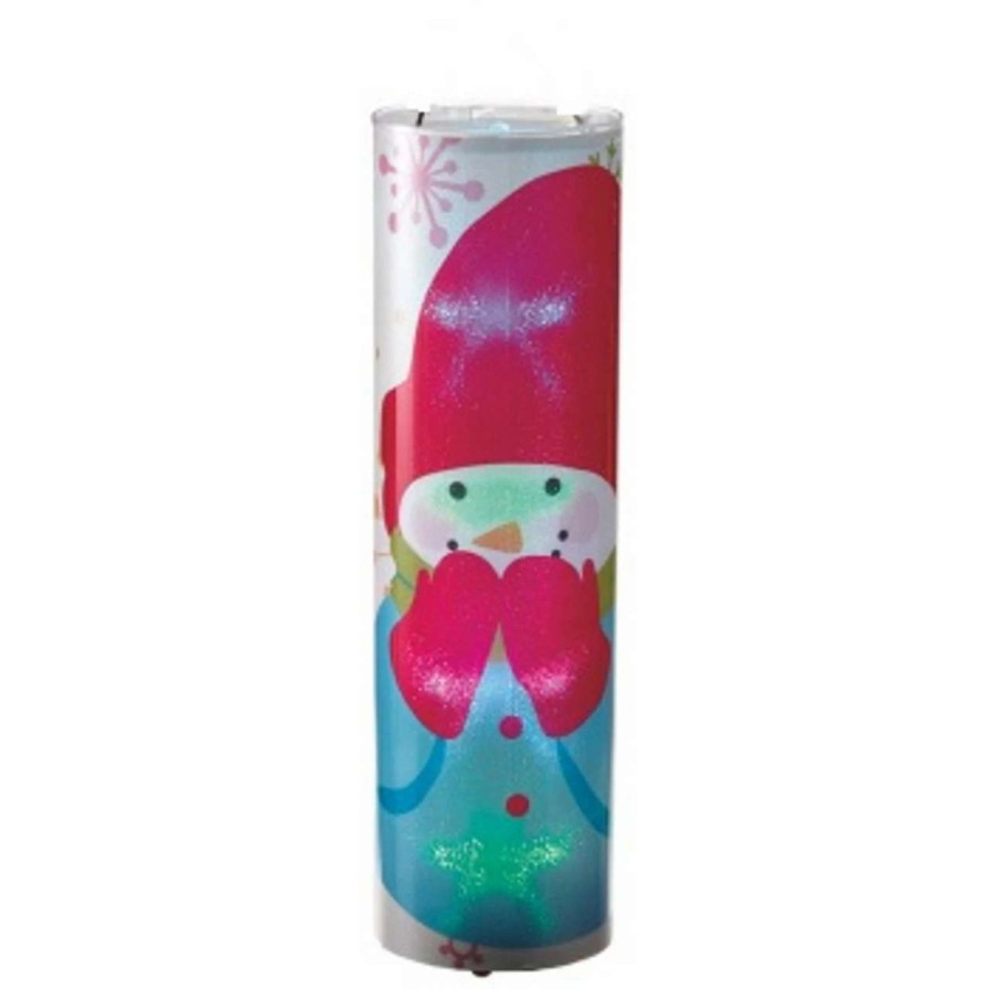 Candles & Lanterns * | Midwest 24 Pink And Blue Bashful Snowman Led Color Changing Light Christmas Lantern