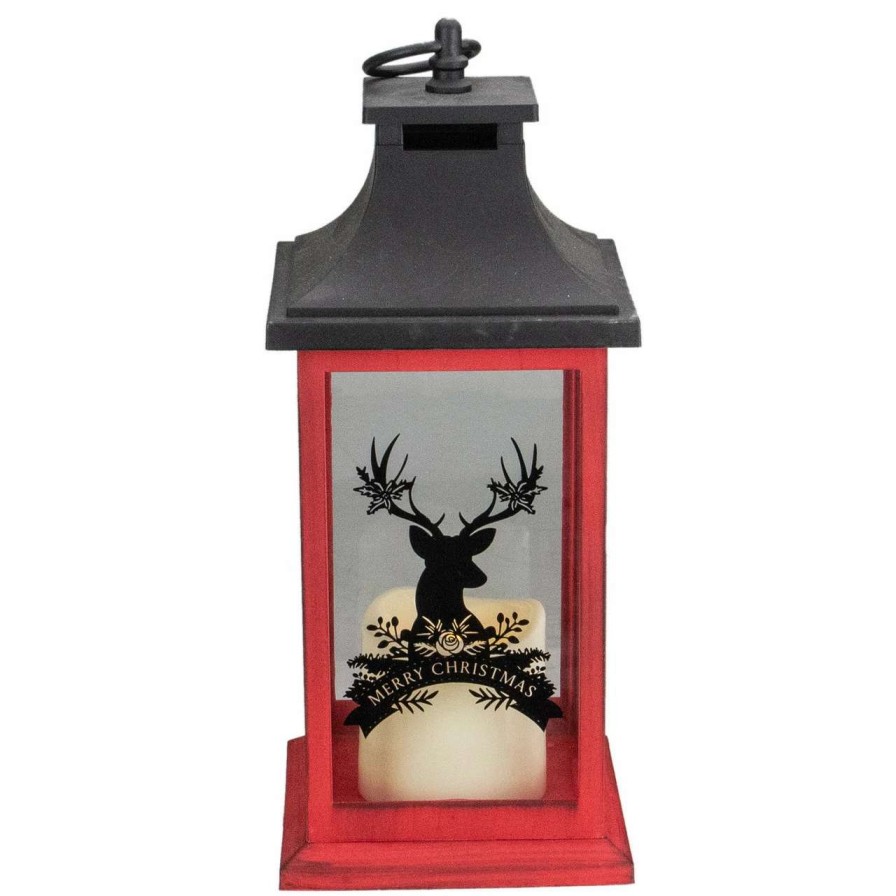 Candles & Lanterns * | Northlight 12 Red And Black Led Candle With Deer Christmas Lantern