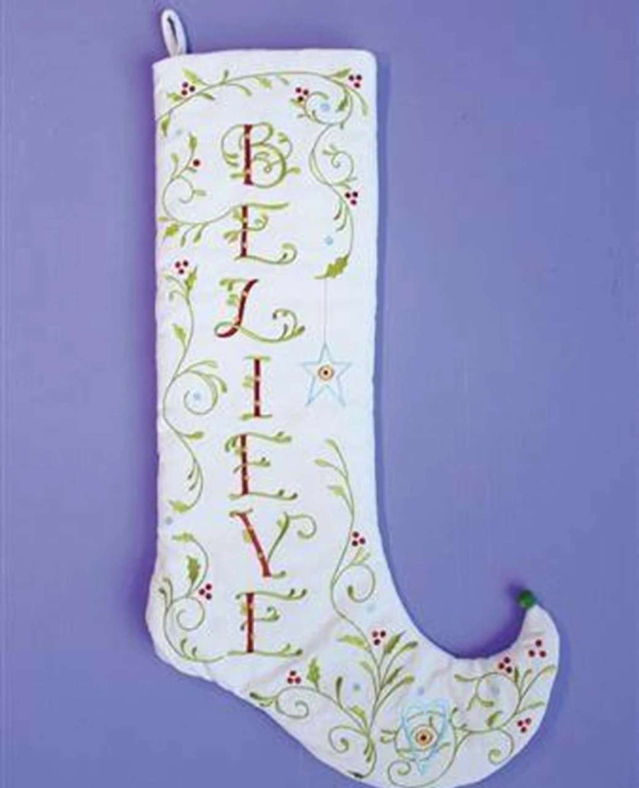 Stockings & Holders * | Patience Brewster 28 White And Green Embroidered Christmas Stocking