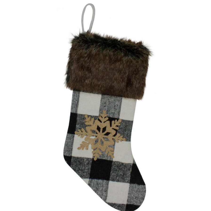 Stockings & Holders * | Northlight 18-Inch Black And White Buffalo Plaid Burlap Reindeer Christmas Stocking