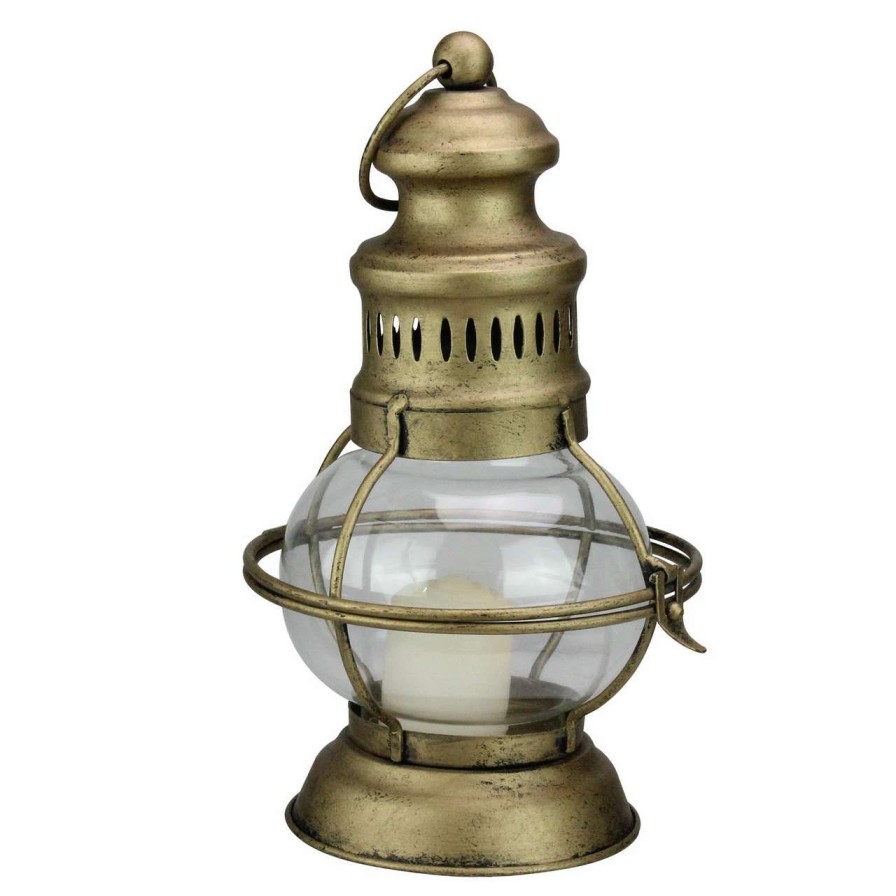 Candles & Lanterns * | Raz 10" Golden Antique Style Weathered Glass Christmas Candle Lantern