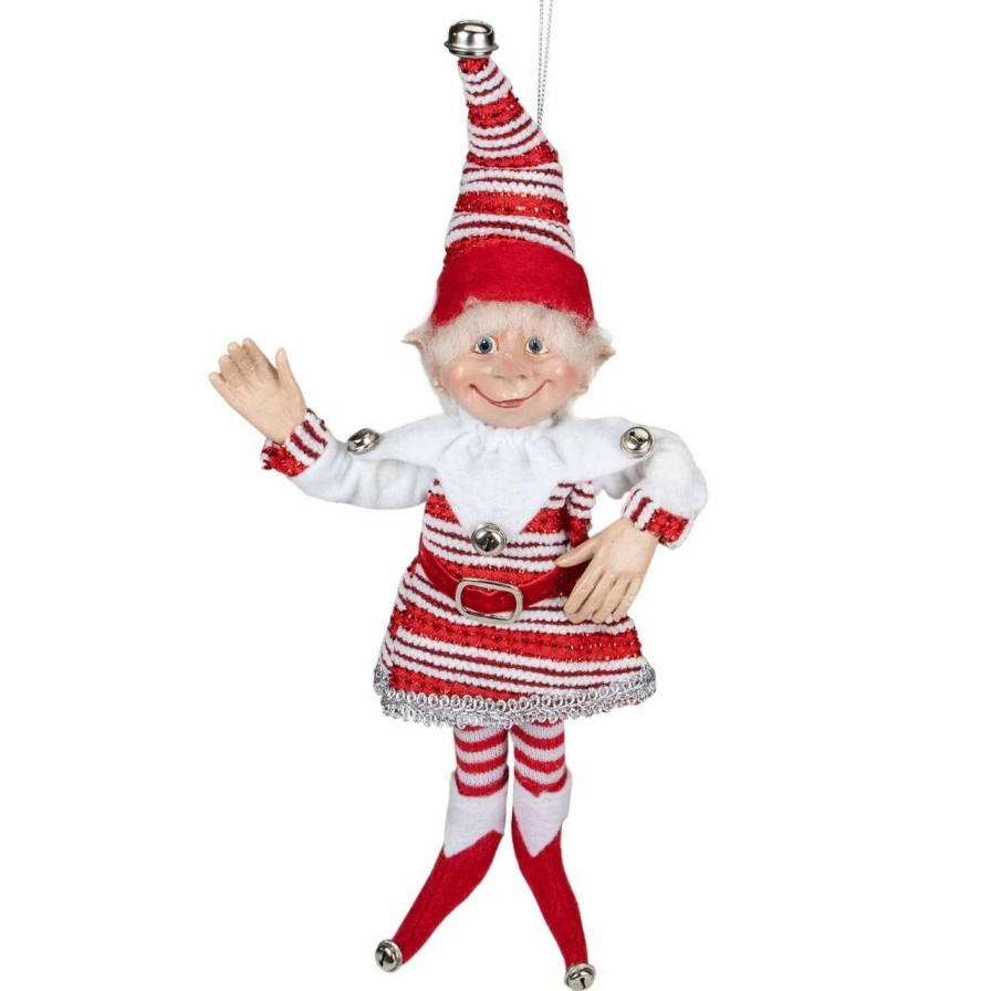 Figures * | Select Artificials 13 Red And White Peppermint Striped Elf With Jingle Bells