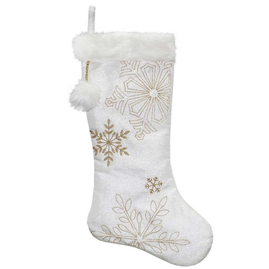 Stockings & Holders * | Northlight 20 White With Gold Snowflakes Christmas Stocking With Cuff