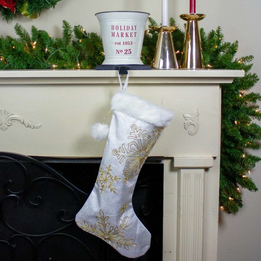 Stockings & Holders * | Northlight 20 White With Gold Snowflakes Christmas Stocking With Cuff