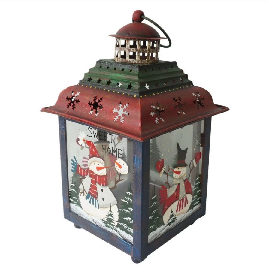 Candles & Lanterns * | Northlight Green, Red And Blue Snowman Christmas Candle Lantern 11