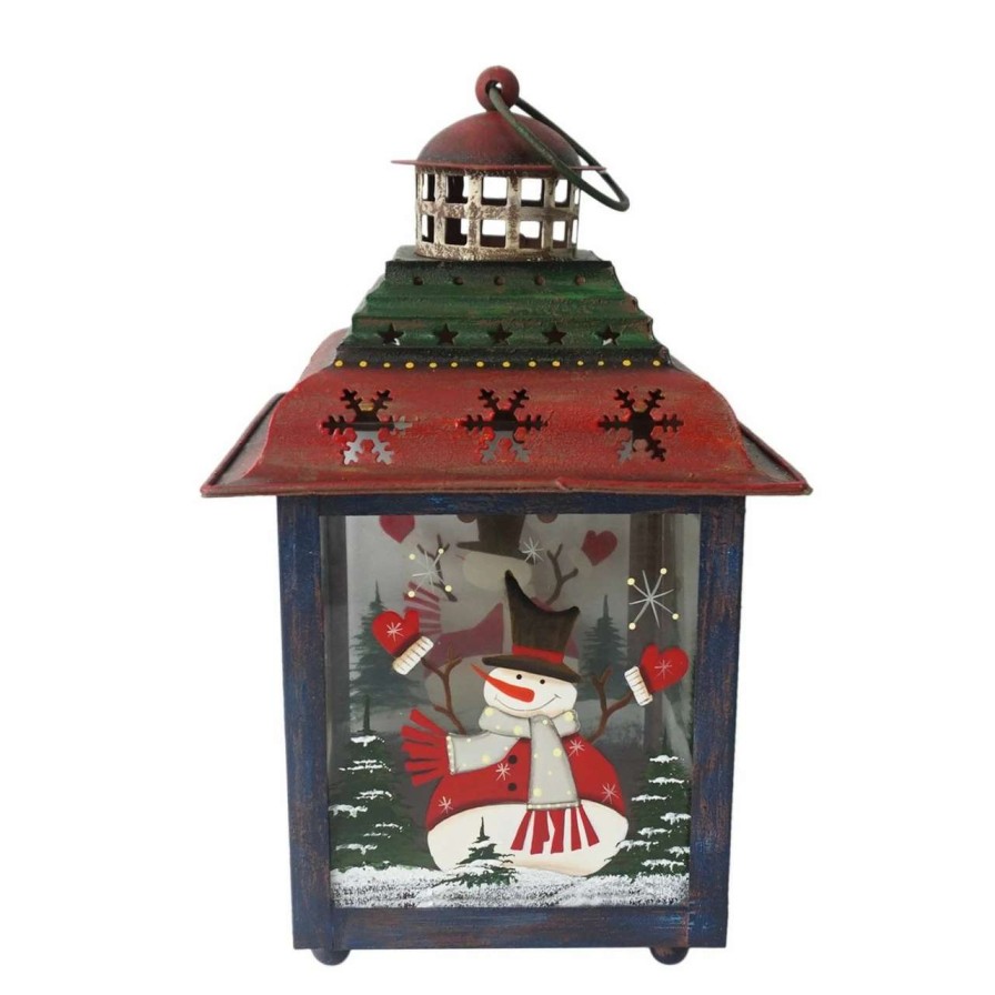 Candles & Lanterns * | Northlight Green, Red And Blue Snowman Christmas Candle Lantern 11