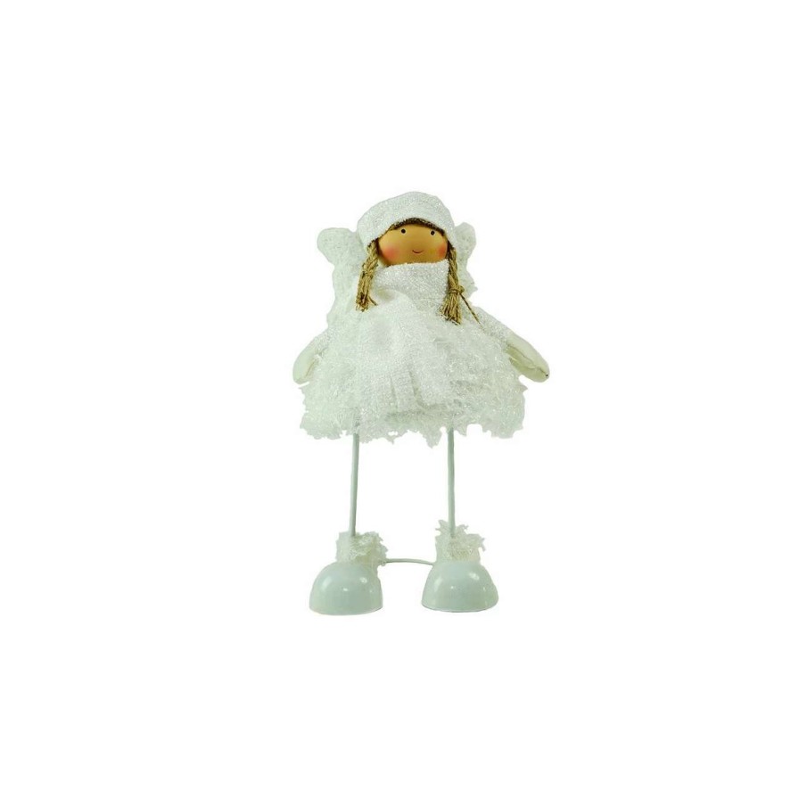 Figures * | Northlight 24 Snowy Woodlands Plush White Angel Bobble Girl Christmas Figure