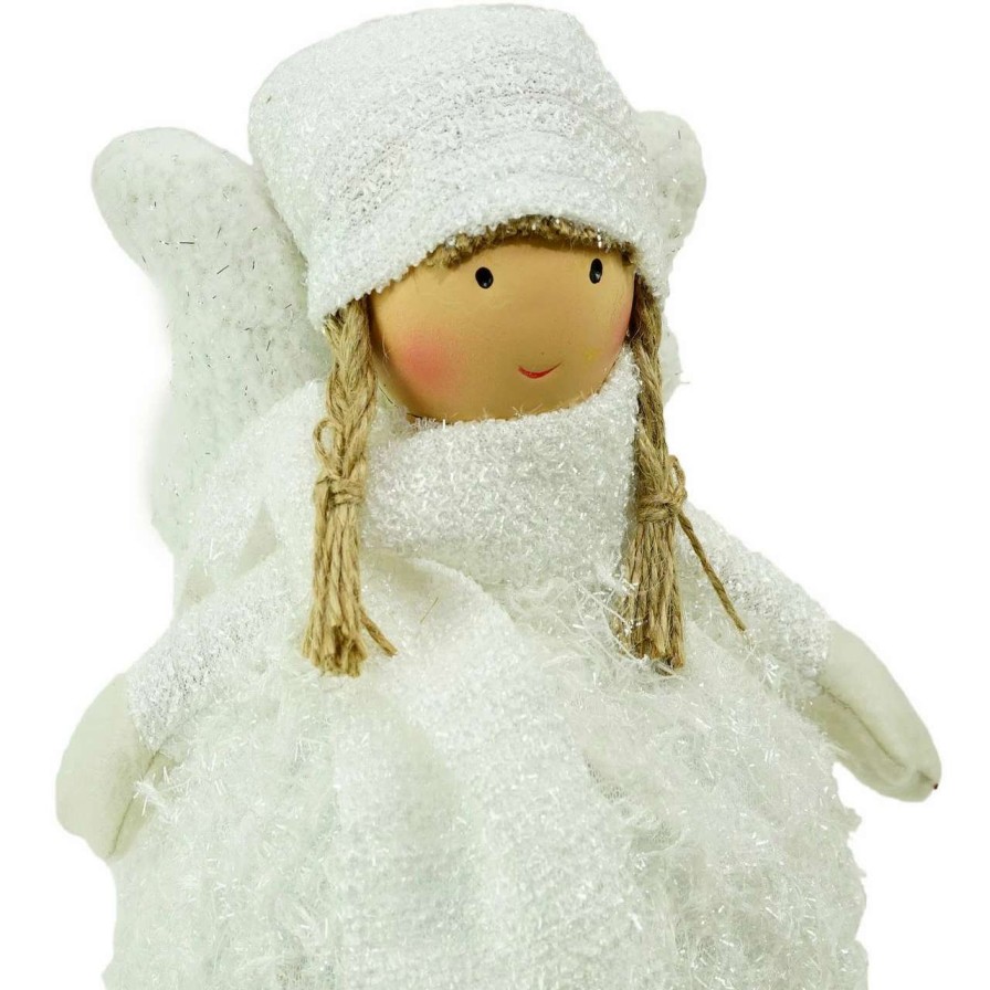 Figures * | Northlight 24 Snowy Woodlands Plush White Angel Bobble Girl Christmas Figure