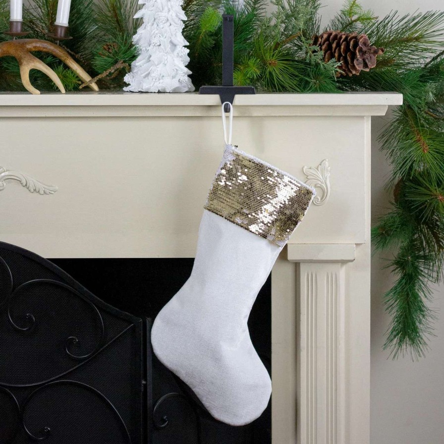 Stockings & Holders * | Northlight 20 Gold And White Reversible Sequin Cuff Christmas Stocking