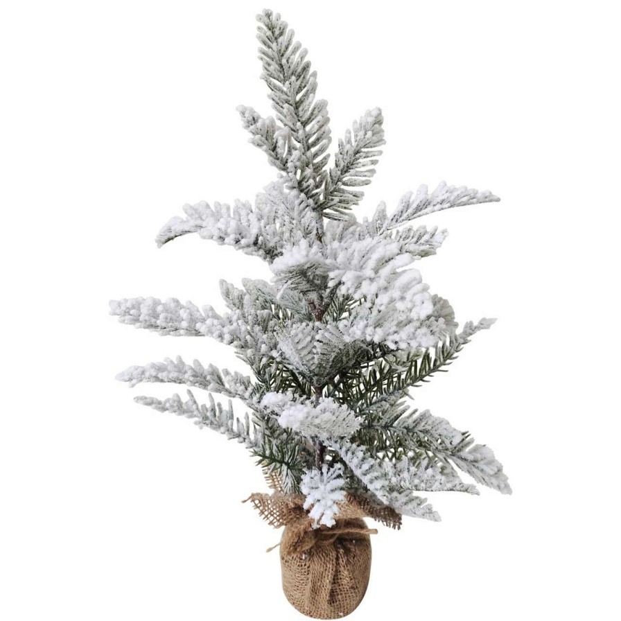 Christmas Table Top Trees * | Northlight 17.5 Heavily Flocked Pine Tree In Burlap Base Christmas Decoration