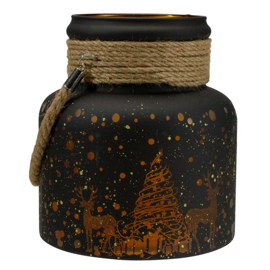 Candles & Lanterns * | Northlight 8 Gold Deer And Pine Trees Flameless Christmas Glass Candle Lantern