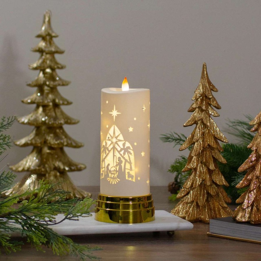 Candles & Lanterns * | Northlight 9 Gold And White Nativity Scene Flameless Candle