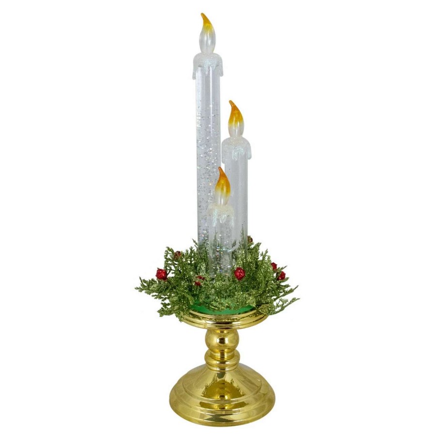 Candles & Lanterns * | Northlight 14.5 Lighted Water Candle On A Gold Base With Berries