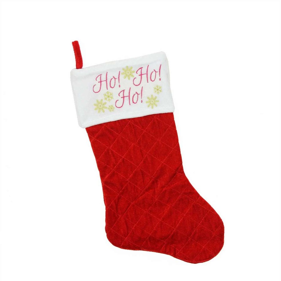 Stockings & Holders * | Northlight 19 Quilted Red Velvet Ho! Ho! Ho! Embroidered Christmas Stocking