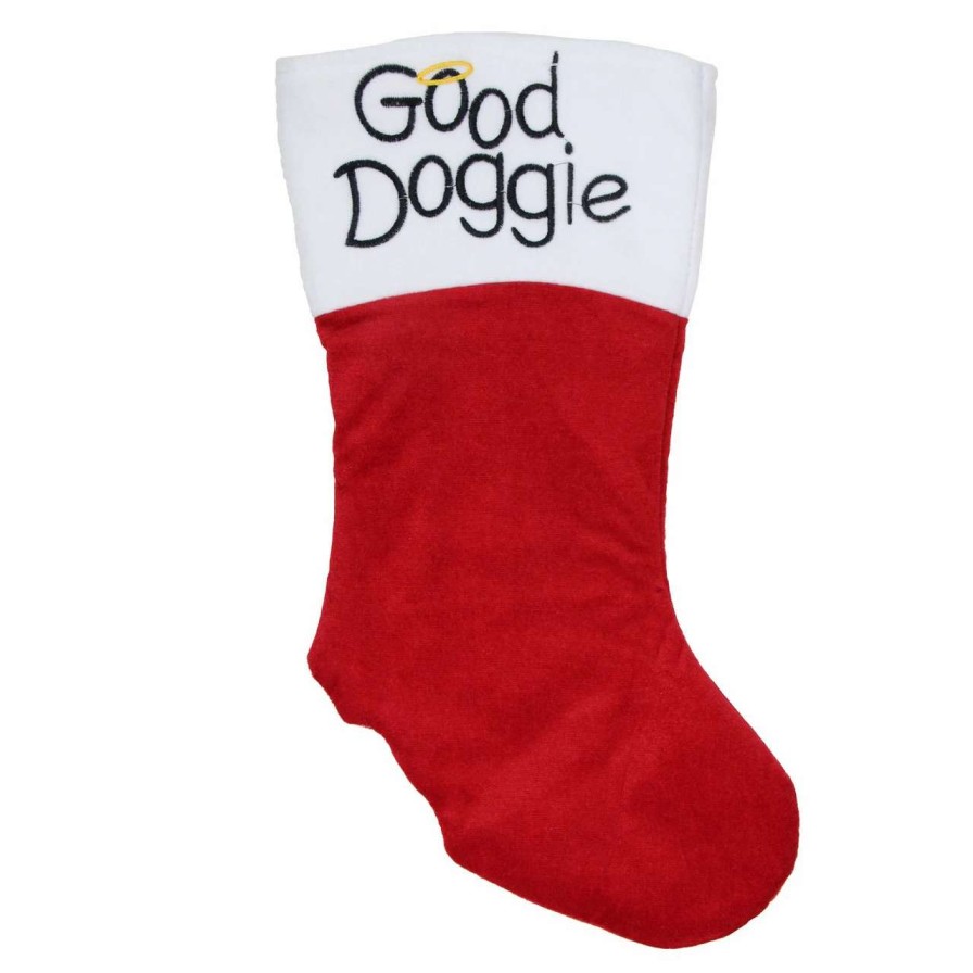 Stockings & Holders * | Northlight 19 Red And White Embroidered Halo "Good Doggie" Christmas Stocking With Cuff