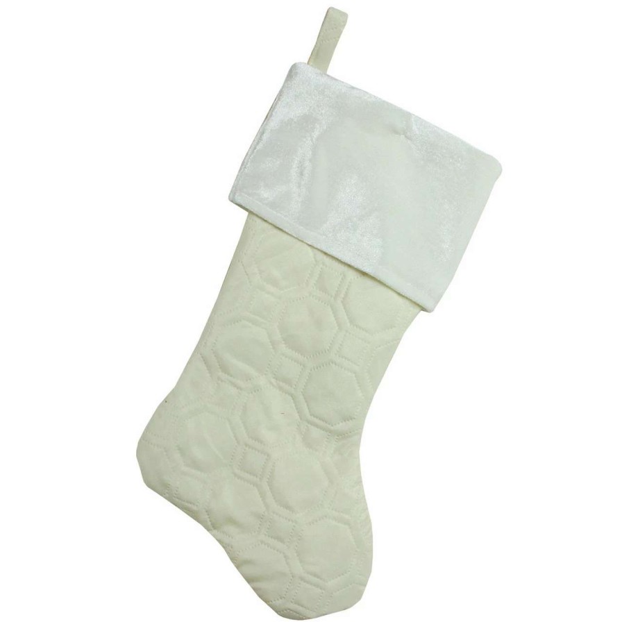 Stockings & Holders * | Northlight 18 Cream White Quilted Christmas Stocking With A Velvet Cuff