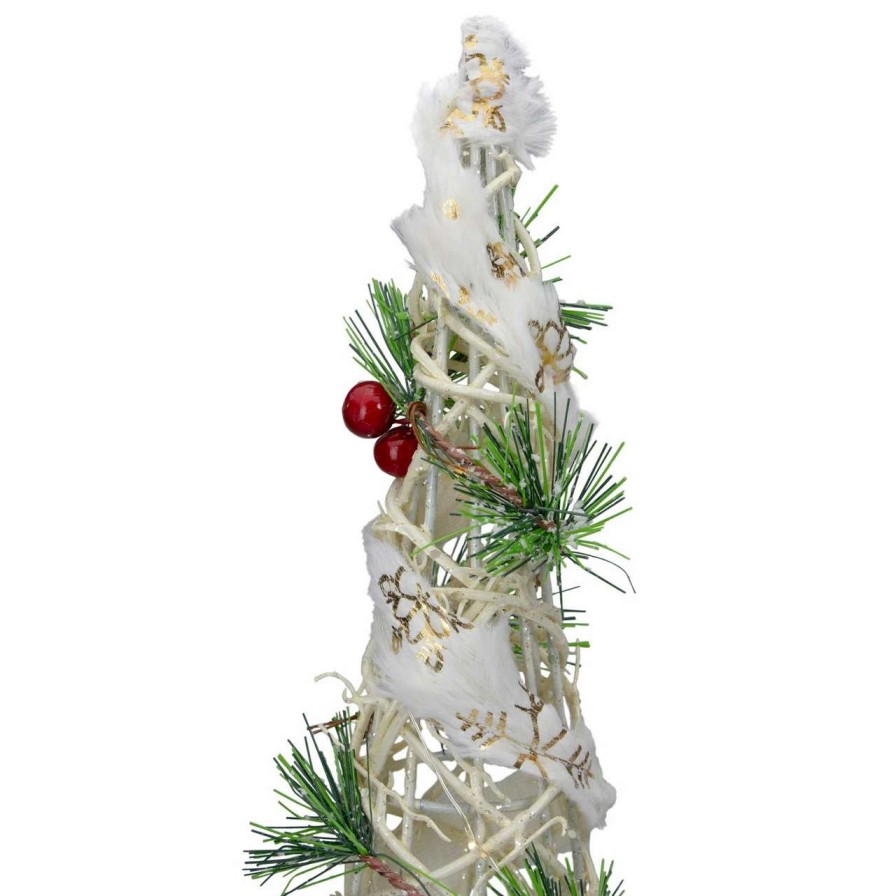 Christmas Table Top Trees * | Northlight Set Of 3 Lighted White Berry And Pine Needle Cone Tree Christmas Decorations