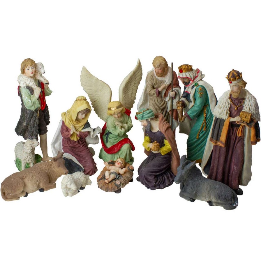 Nativity Sets & Accessories * | Lb International 11-Piece Hand Painted Religious Christmas Nativity Figurine Set 12