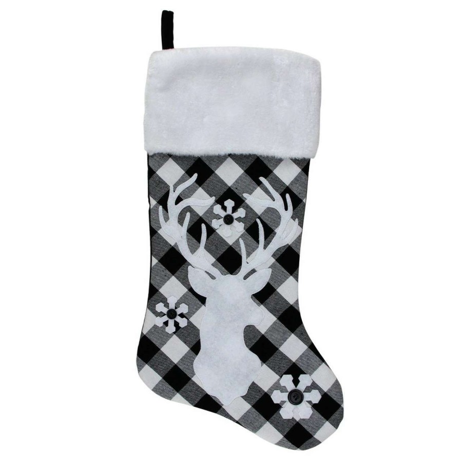 Stockings & Holders * | Northlight 20.5 Black And White Plaid Rustic Reindeer Snowflake Christmas Stocking