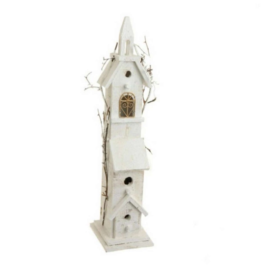 Christmas Village Sets & Accessories * | Raz 23.5 White And Brown Lighted Vine Accented Birdhouse Tabletop Christmas Decoration