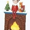 Figures * | Roman 6.75 Brown And Red Elf On Fireplace Christmas Tabletop Decoration Led Lights