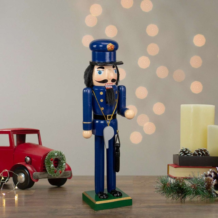 Figures * | Northlight 14 Blue And Black Wooden Police Officer Christmas Nutcracker