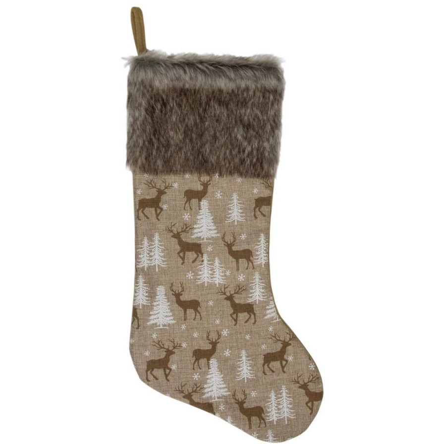 Stockings & Holders * | Northlight 20 Brown Reindeer Christmas Stocking With Faux Fur Cuff