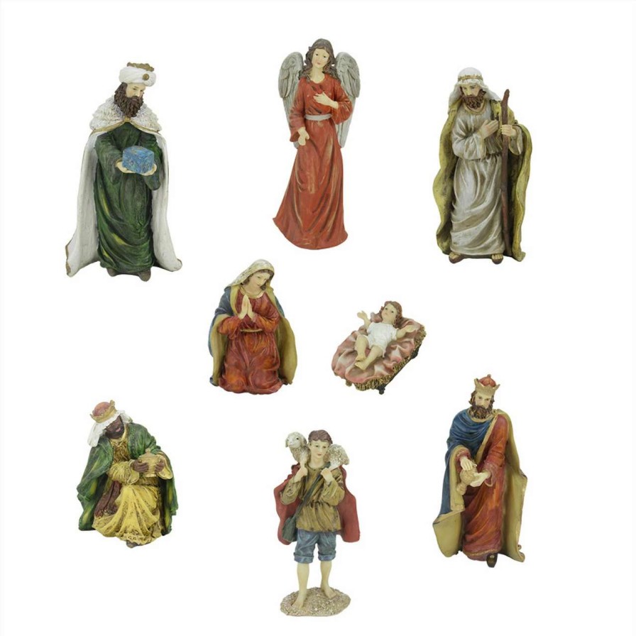 Nativity Sets & Accessories * | Northlight 8-Piece Green And Red Jewel Tone Inspirational Religious Christmas Nativity Figurine Set 12.25