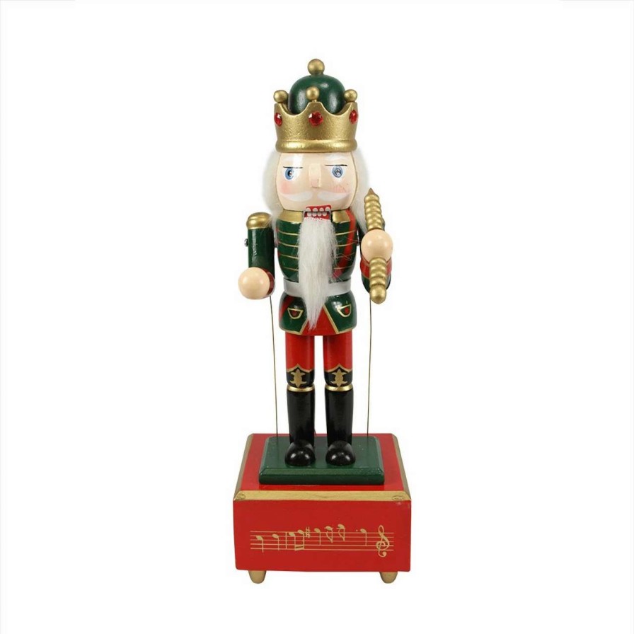 Figures * | Nutcracker Factory 12 Red And Green Animated King With Scepter Christmas Nutcracker