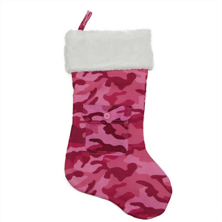 Stockings & Holders * | Northlight 18.5 Pink Camouflage Christmas Stocking With Pocket And White Faux Fur Cuff