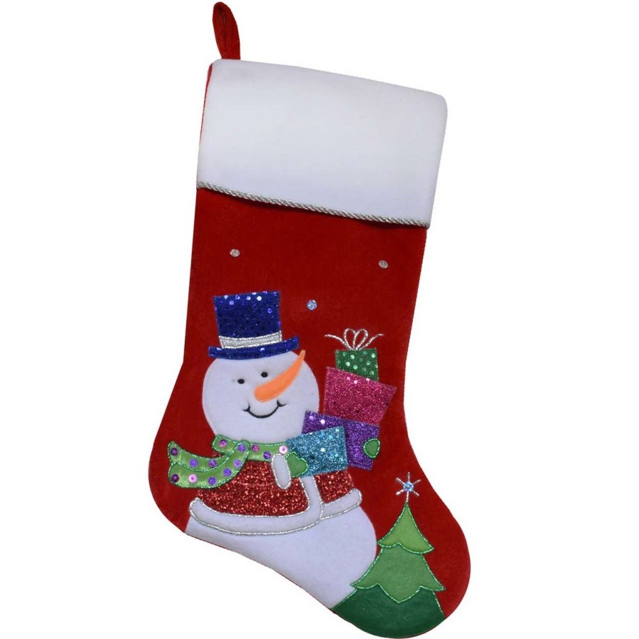 Stockings & Holders * | Northlight 20.5 Red And White Embroidered Snowman With Glitter Christmas Stocking