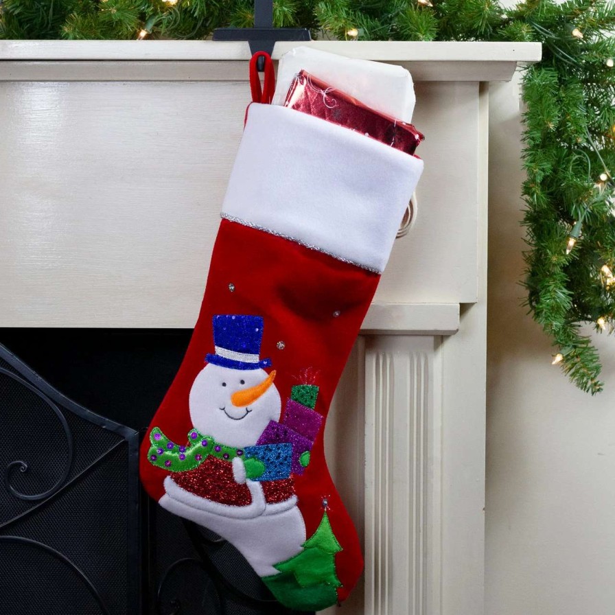 Stockings & Holders * | Northlight 20.5 Red And White Embroidered Snowman With Glitter Christmas Stocking