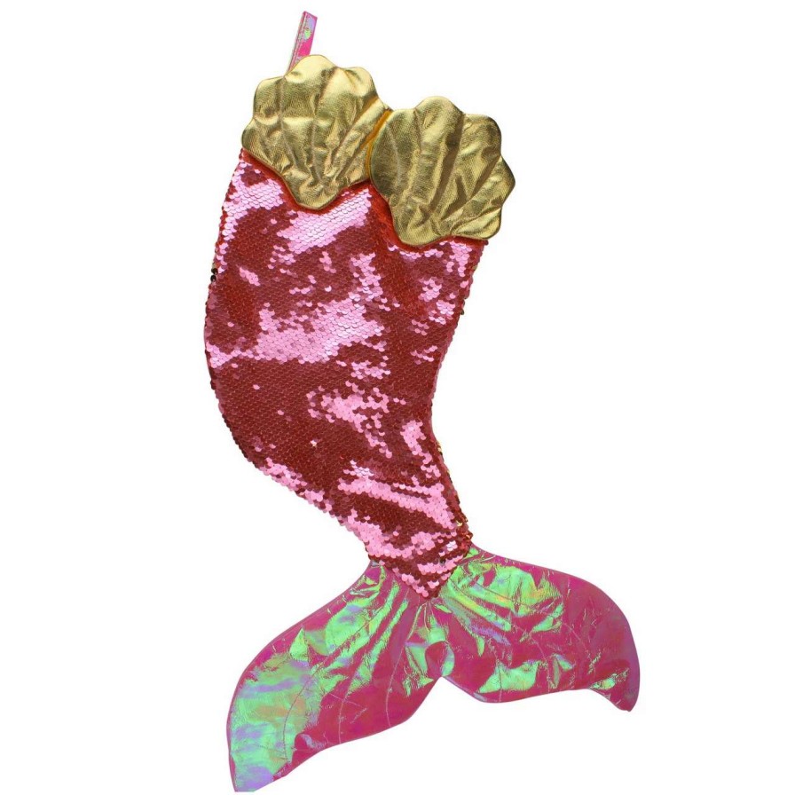 Stockings & Holders * | Northlight 24 Pink And Gold Sequined Iridescent Mermaid Christmas Stocking