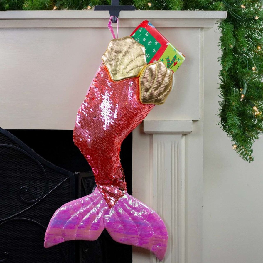 Stockings & Holders * | Northlight 24 Pink And Gold Sequined Iridescent Mermaid Christmas Stocking