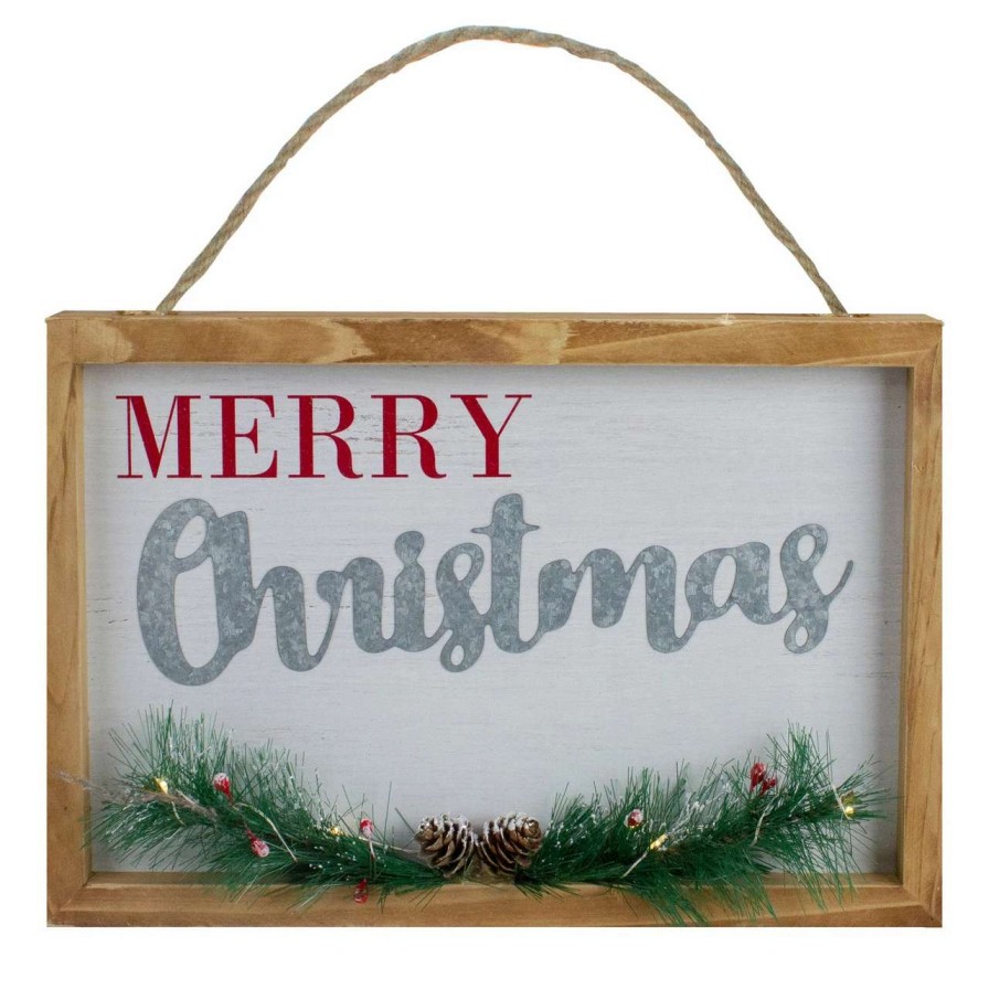 Christmas Village Sets & Accessories * | Northlight 12 Led Lighted 'Merry Christmas' Framed Wall Sign With Pine