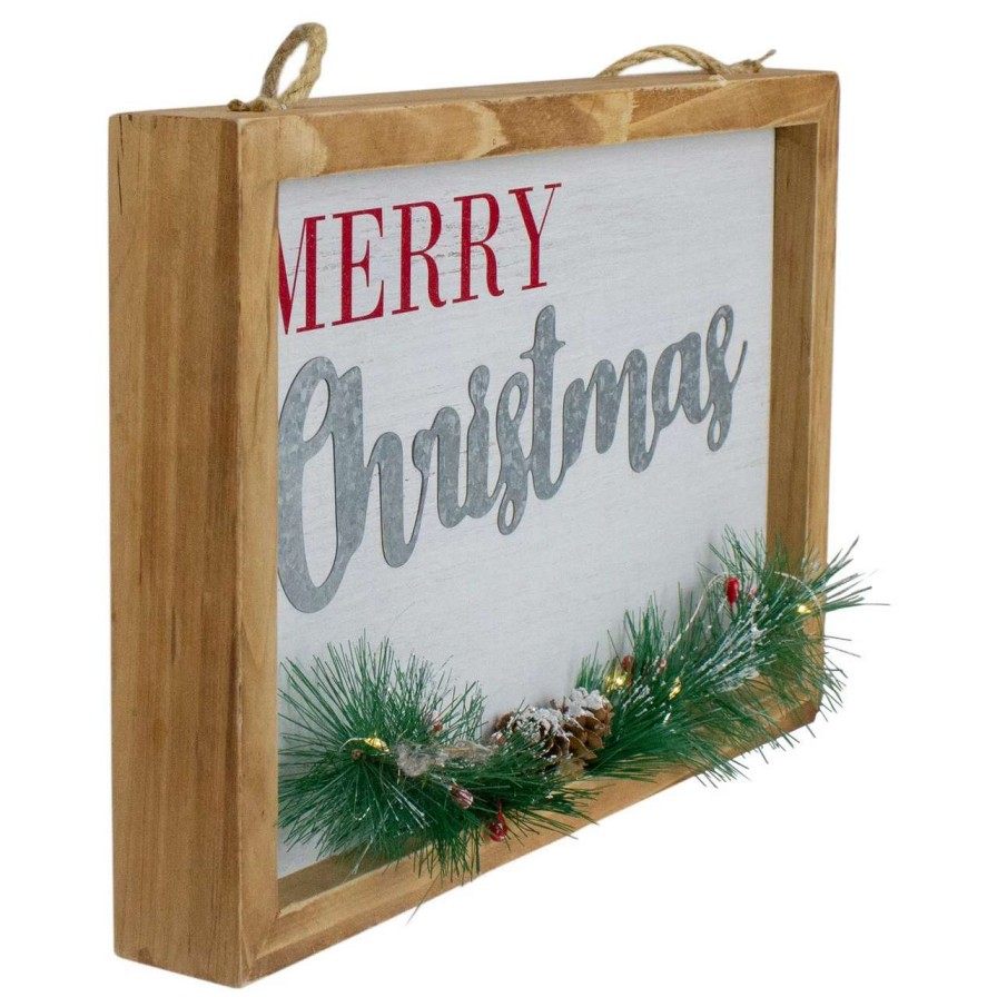 Christmas Village Sets & Accessories * | Northlight 12 Led Lighted 'Merry Christmas' Framed Wall Sign With Pine