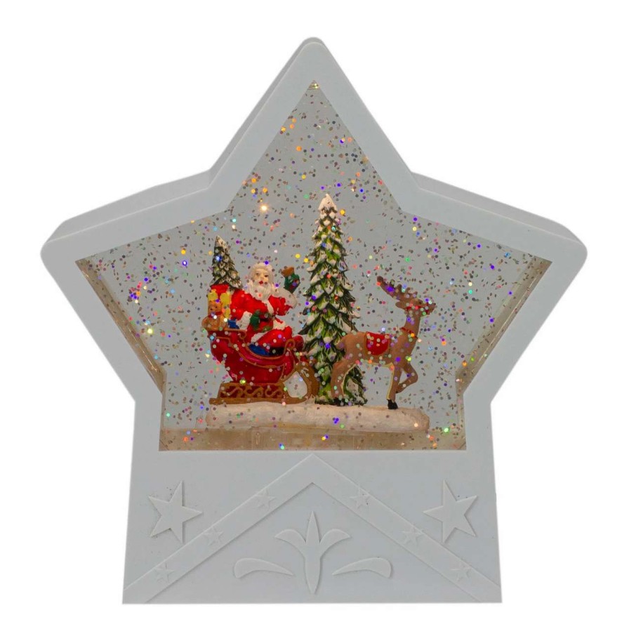 Christmas Village Sets & Accessories * | Northlight 7 Lighted White Star Christmas Snow Globe With Santa In Sleigh