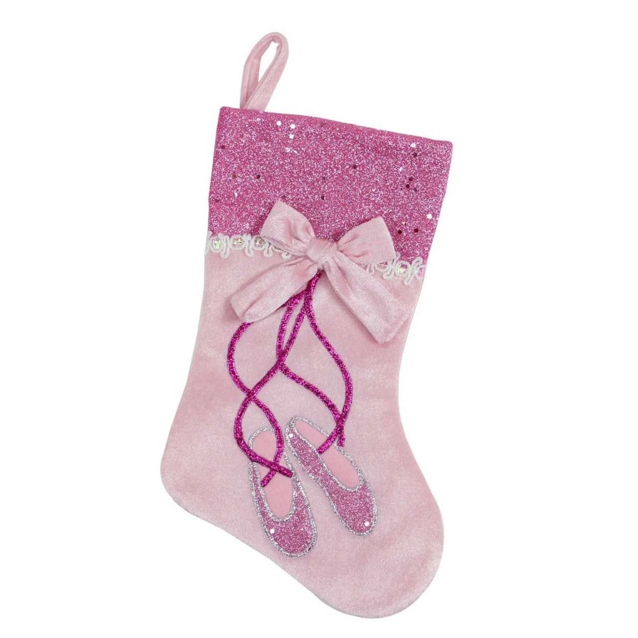 Stockings & Holders * | Northlight 14 Pink And Silver Ballerina Shoes Christmas Stocking With Glitter Cuff And Bow