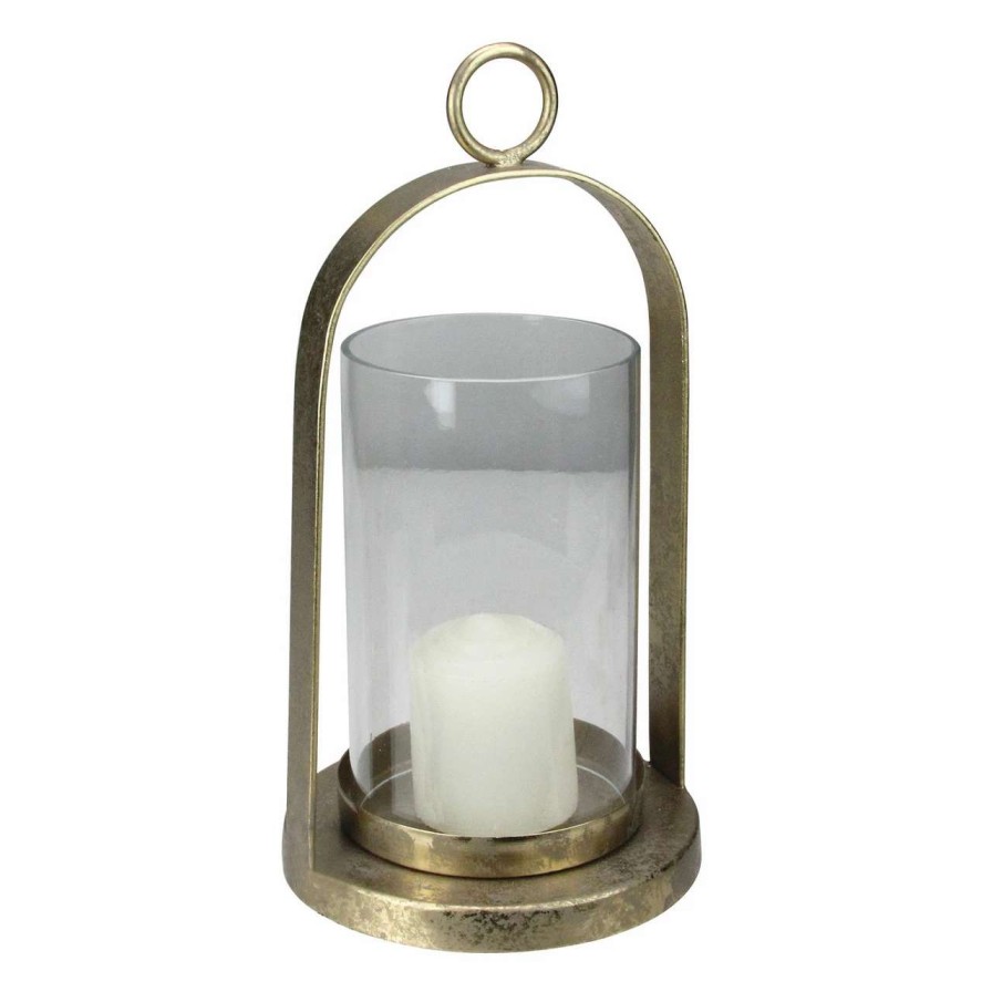 Candles & Lanterns * | Raz 8.5" Antique-Styled Golden Weathered Christmas Pillar Candle Lantern